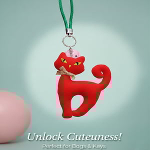Fancy Cat With Rattle Ball Key Ring - Red