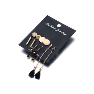 5 Pairs Women Round Rectangular Tassel Earrings Set