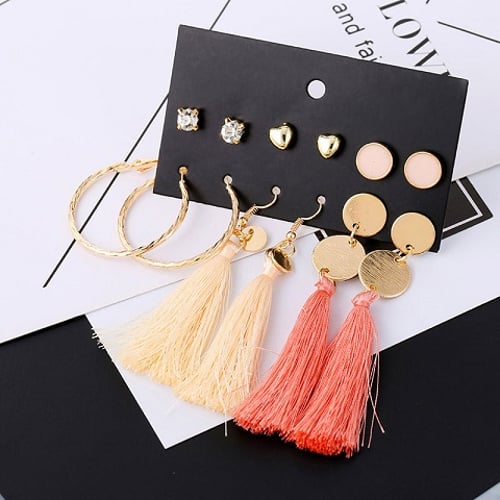 Women's Combination Tassel Earrings Set - 6 Pairs (65)