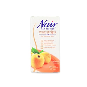 Nair Apricot Face Wax Strips For Sensitive Skin 20 Wax Strips + 2 Wipes  •