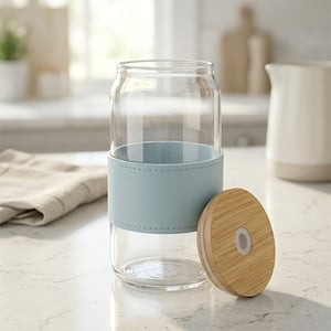 Portable Glass Water Bottle With Bamboo Lid •
