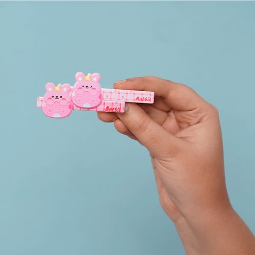 Girls Cute Cartoon Hair Clip 1 pair - Baby Pink Rabbit