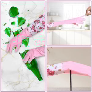 Disposable Rubber Hand Gloves With Floral Print - Pink