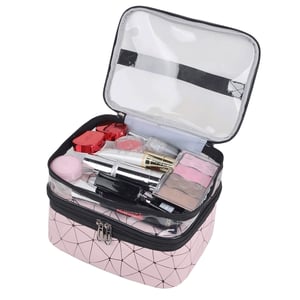 Double Layer Transparent Makeup Storage Bag - Nude Pink