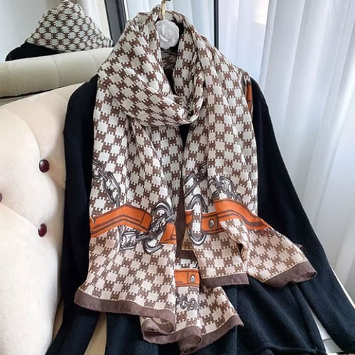 Luxury Design Winter Scarf For Women - Brown & White