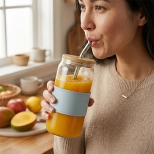 Portable Glass Water Bottle With Bamboo Lid •