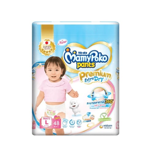 Mamy Poko Pants Premium Extra Dry Size - L (9-14kg) 48pcs (Girls)•