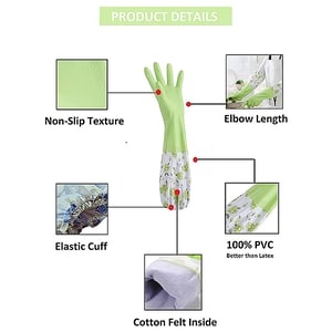 Disposable Rubber Hand Gloves With Floral Print - Bright Green