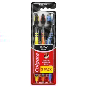 Colgate Zigzag Charcoal Medium Toothbrush 3pack