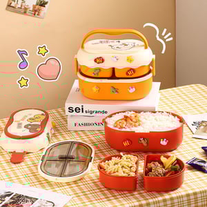 Say Hi Double-Layer Lunch Box With Handle - Orange