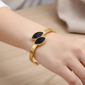 Stainless Steel Gold Plated Black Onyx Stone Bracelet