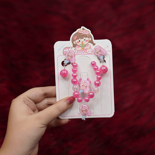 Pearl Bracelet Earring & Finger Ring Set - Deep Pink