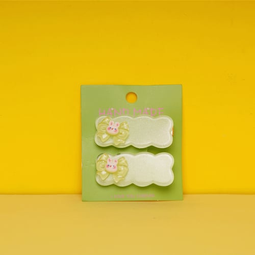 Wave Shape Baby Hair Clip - Bright Green Bunny