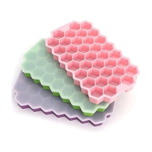 Honeycomb Pattern Ice Cube Trays With Cover - Yellow