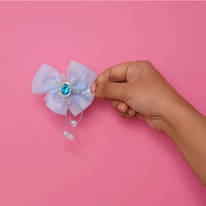 Glossy Bow Hair Clip With  Infinity Stone & Pearl - Sky Blue