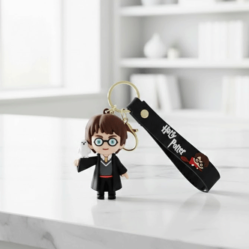 Harry Potter Cartoon Rubber Key Ring - Black