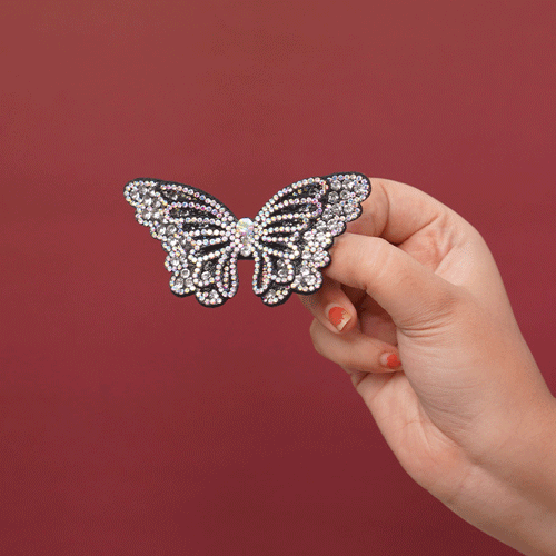 Gorgeous Shiny Rhinestone Hair Clip With Butterfly - Black