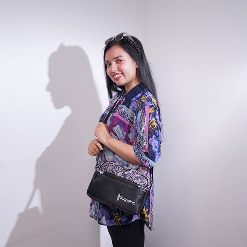 Stripelnc Ladies Crossbody Bag - Black & White Leaf
