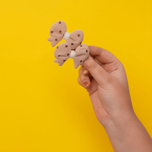 Soft Hair Clip With Polka Dot 1pair - Light Brown