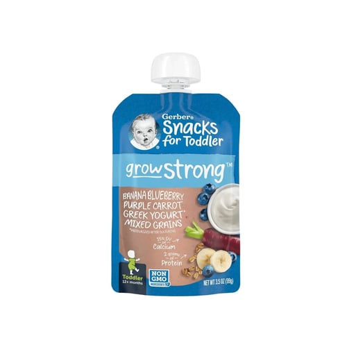 Gerber Natural Grow Strong Banana, Blueberry, Purple Carrot Greek Yoghurt Mixed Grains Puree 99g•