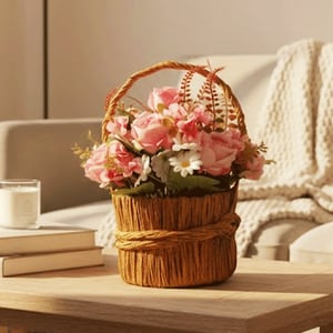 Artificial Multi Flower Basket - Pink Rose