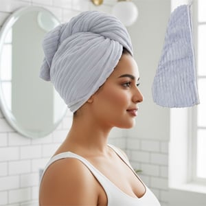 Ultra Soft Hair Wrap & Fleece Bath Towel - Gray