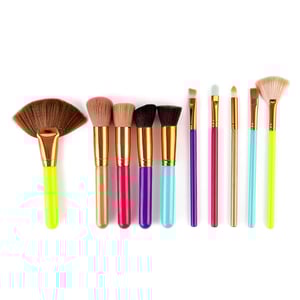 Multicolor Kabuki Makeup Brush 10pcs Set - Assorted