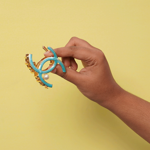 Chanel Style Metal Hair Clip - Teal Green