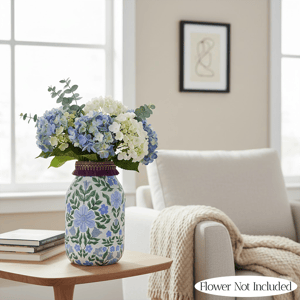Floral Printed Glass Vase - Blue Flower