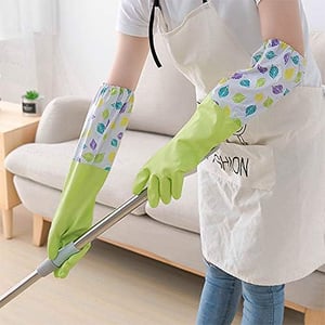 Disposable Rubber Hand Gloves With Floral Print - Bright Green