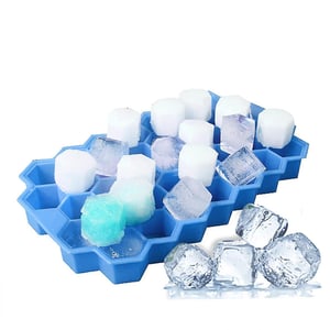 Honeycomb Pattern Ice Cube Trays With Cover - Sky Blue