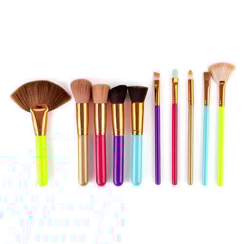 Multicolor Kabuki Makeup Brush 10pcs Set - Assorted