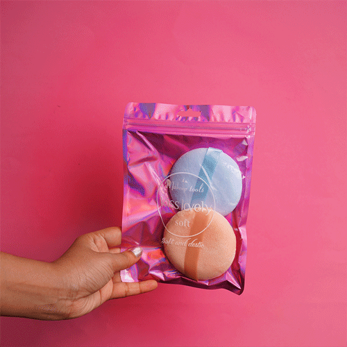 Kiss Lovely 2pcs Soft Makeup Puff Set - Beige & Sky Blue