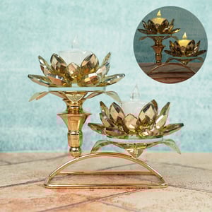 Candle Holder Crystal Glass Flower Decoration