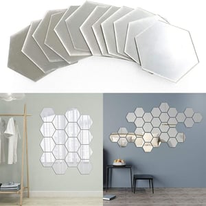 Hexagon Mirror Glass Wall Sticker 12pcs