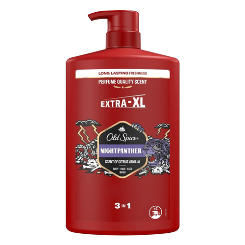 Old Spice Extra-XL Nightpanther Scent Of Citrus Vanilla 3 In 1 Body Hair Face Wash 1L •