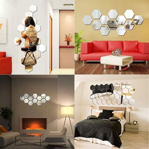 Hexagon Mirror Glass Wall Sticker 12pcs