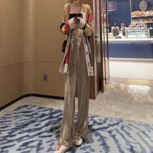 Women's Wide-Legged Velvet Pants- Golden