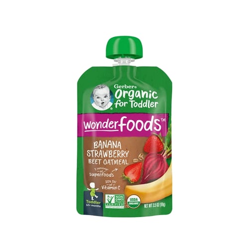 Gerber Organic Wonder Foods Banana Strawberry Beet Oatmeal Puree 99g•
