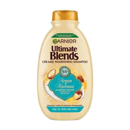 Garnier Ultimate Blends Argan Richness Almond Cream & Moroccan Argan Oil Creamy Nourishing Shampoo For Dry To Very Dry Hair 400ml •