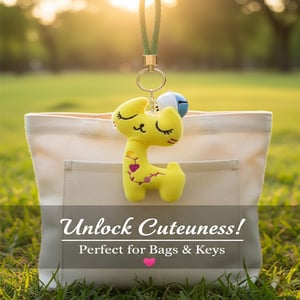 Soft Sleeping Cat With Rattle Ball Key Ring - Yellow