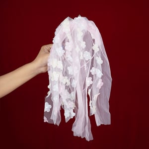 Stone Crown With Floral Veil Headband - Pink