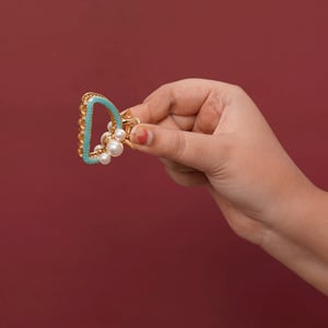 Dior Style Metal Hair Clip With Pearls - Teal Green