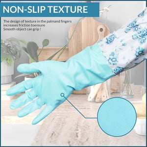 Disposable Rubber Hand Gloves With Floral Print - Sky Blue