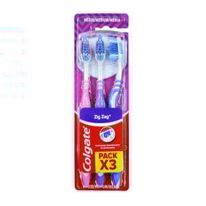 Colgate Zigzag Medium Toothbrush 3pcs - Pink Purple Blue