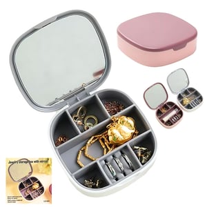 Jewelry Storage Box With Mirror - Grey