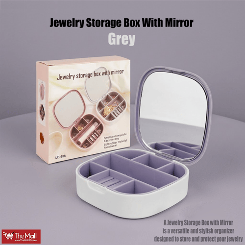Jewelry Storage Box With Mirror - Grey