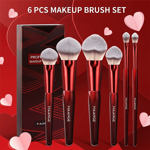 Maange Professional Makeup Brush 6pcs Set Box - Red