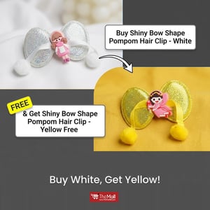 Shiny Bow Shape Pompom Hair Clip - White (Get Shiny Bow Shape Pompom Hair Clip - Yellow Free)