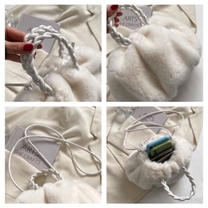 Fluffy Cozy Women PU Leather Handle Crossbody Bag